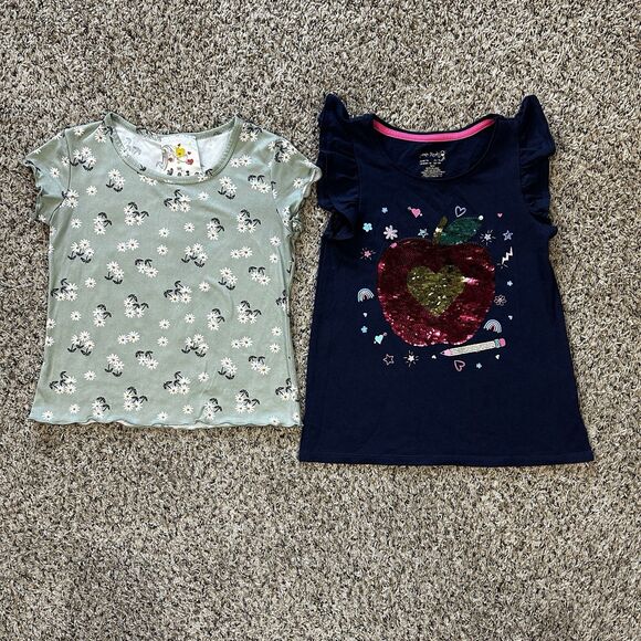 Girls Sz 7/7-8 Set of 2 Tops Cynthia Rowley Jenna & Jessie USA Floral Sequence - Picture 1 of 12